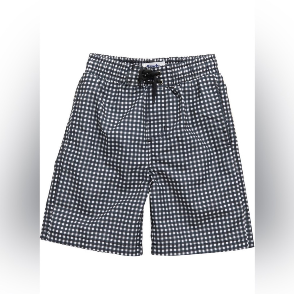 Beach Bros Boy’s Black and White Gingham Swim Trunks|  Size: 16